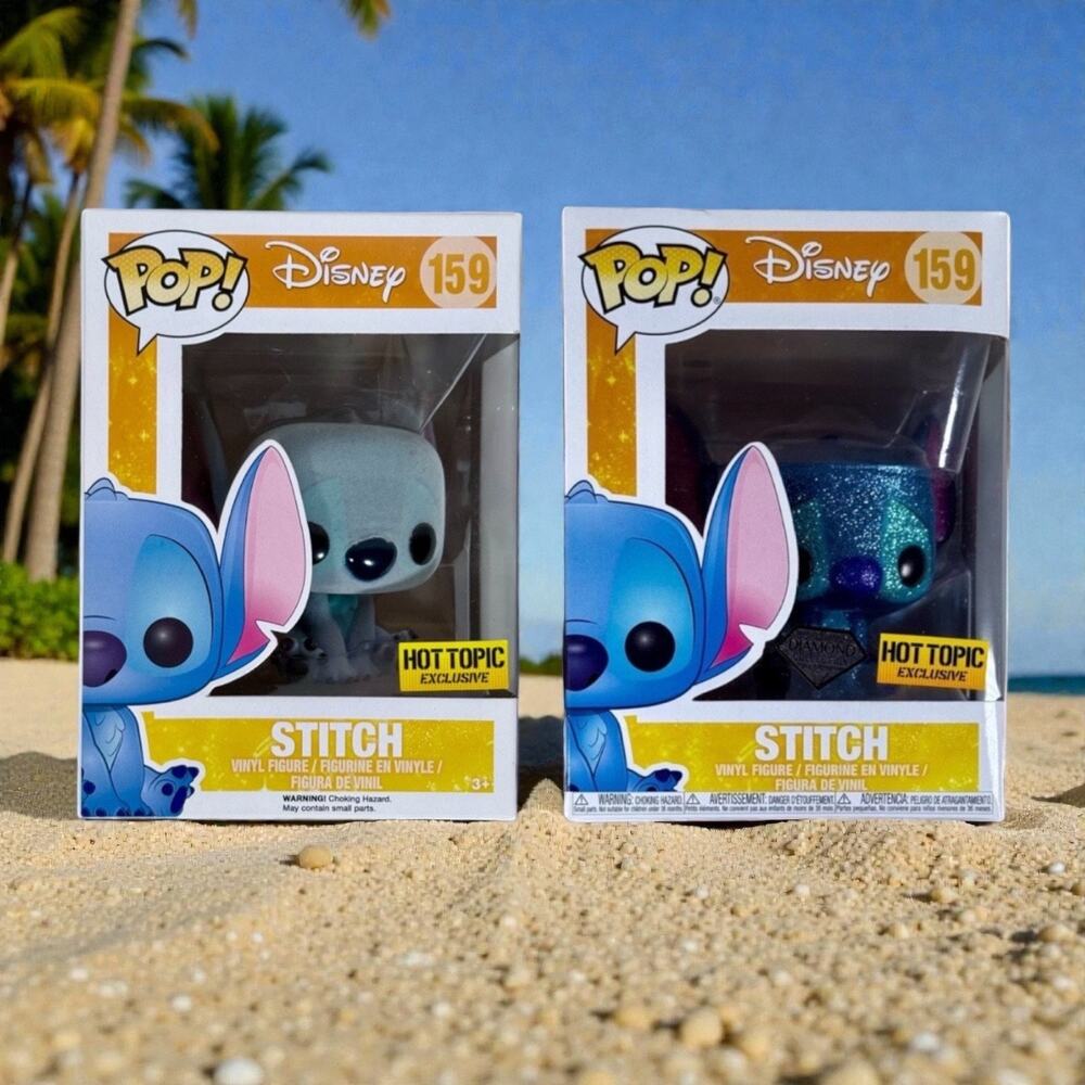 Funko Pop Unopened Lot 2 Stitch 159 Diamond Collection Sparkly & Flocked Figures